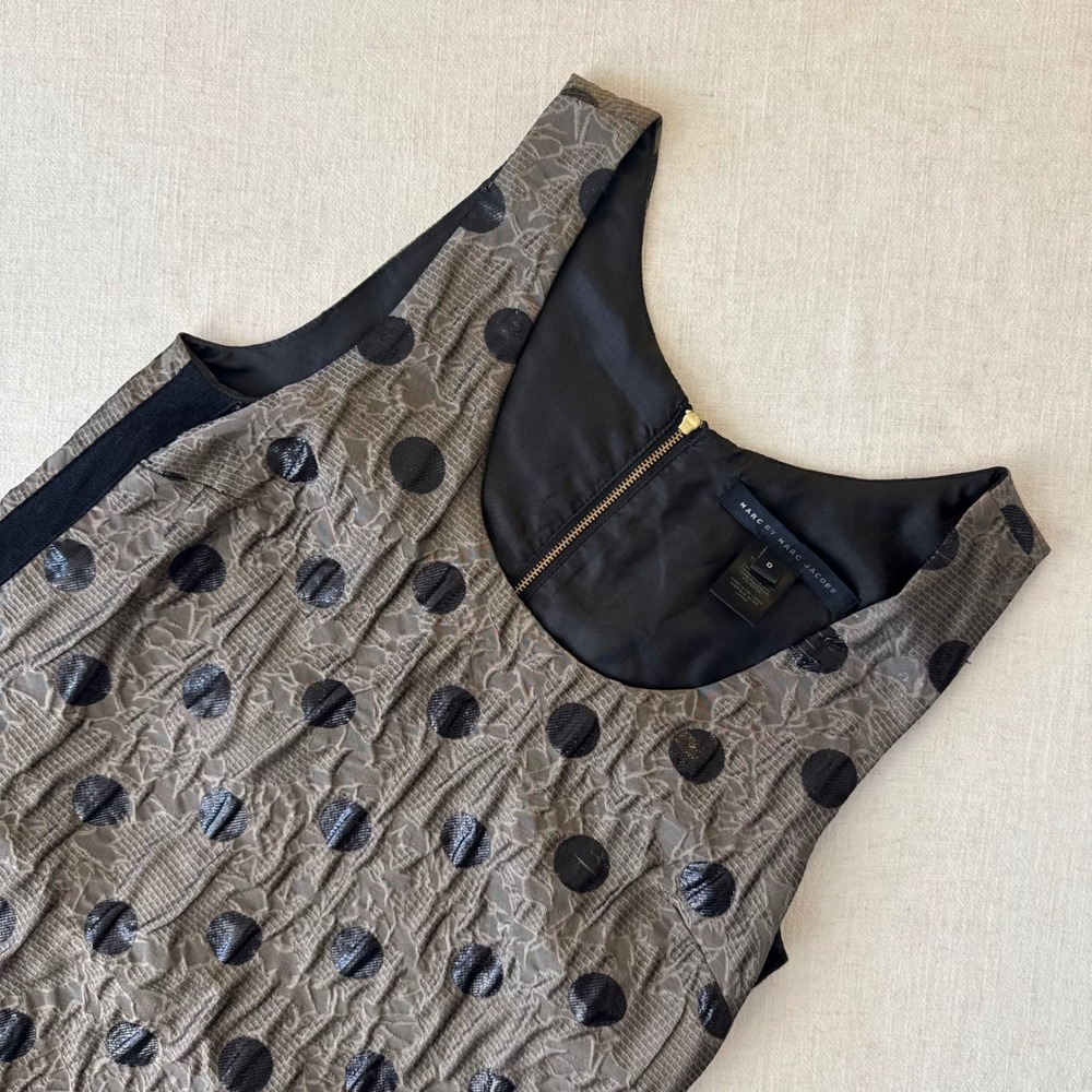 Marc by Marc Jacobs Polka Dot Lace Shift Dress Rabbit Grey Multi Pockets Size 0 - Picture 12 of 12